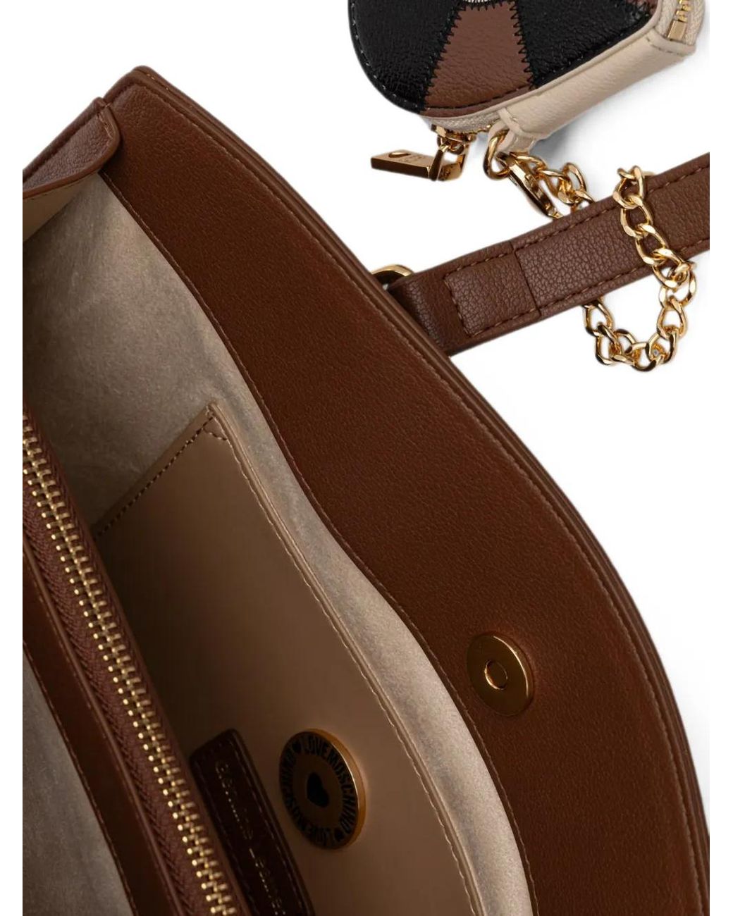 Love Moschino Brown Sac Cabas À Logo Et Breloque Cœur