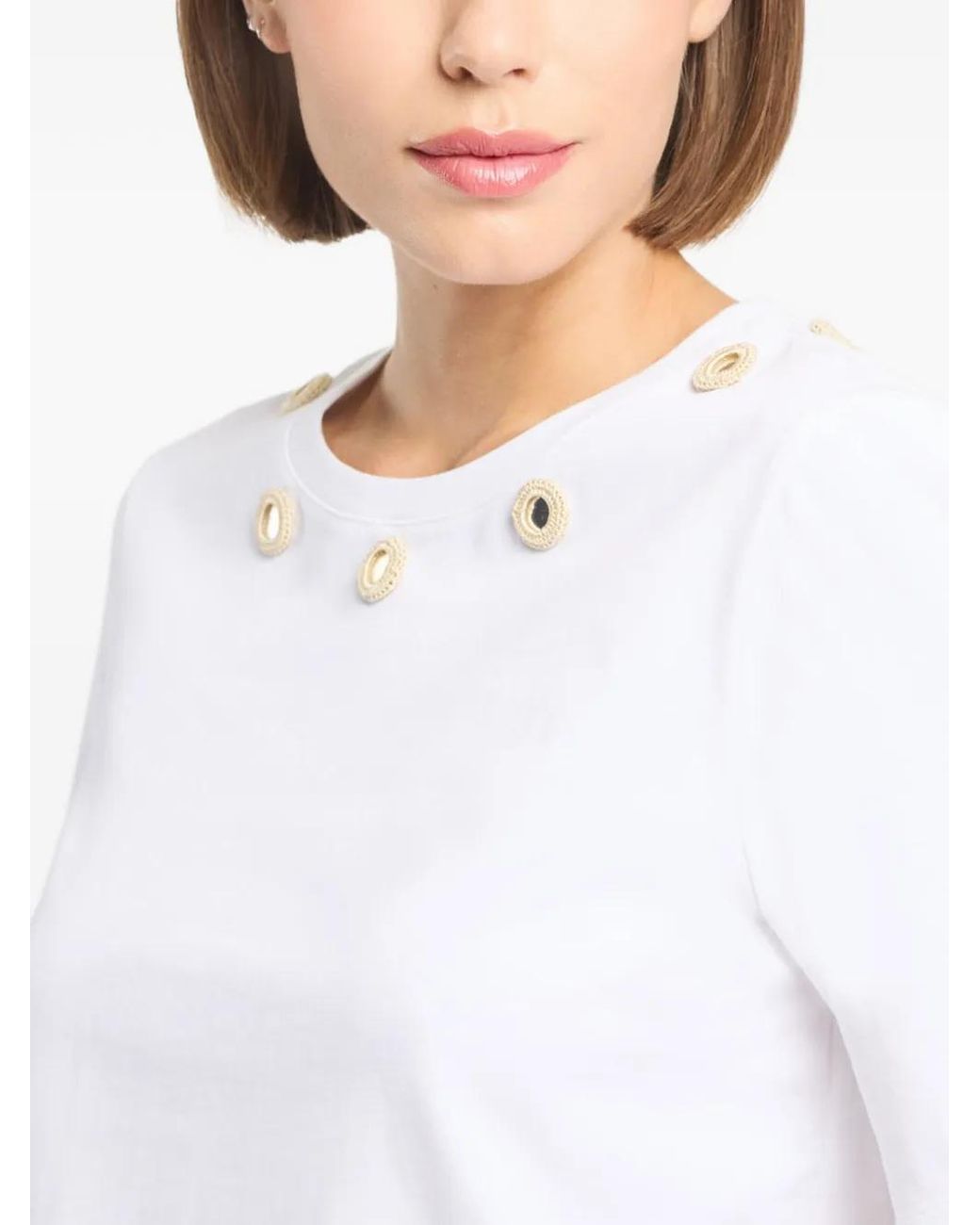 Cinq À Sept Bessy T-Shirt Verfraaid Met Gehaakte Details in het White