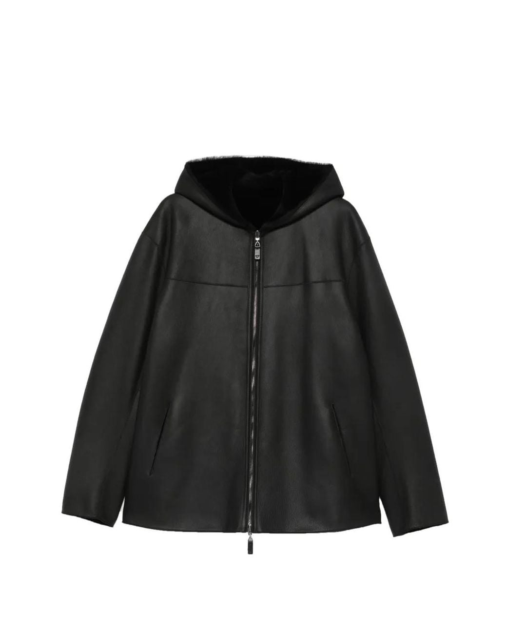 Emporio Armani Black Hooded Shearling Jacket for men