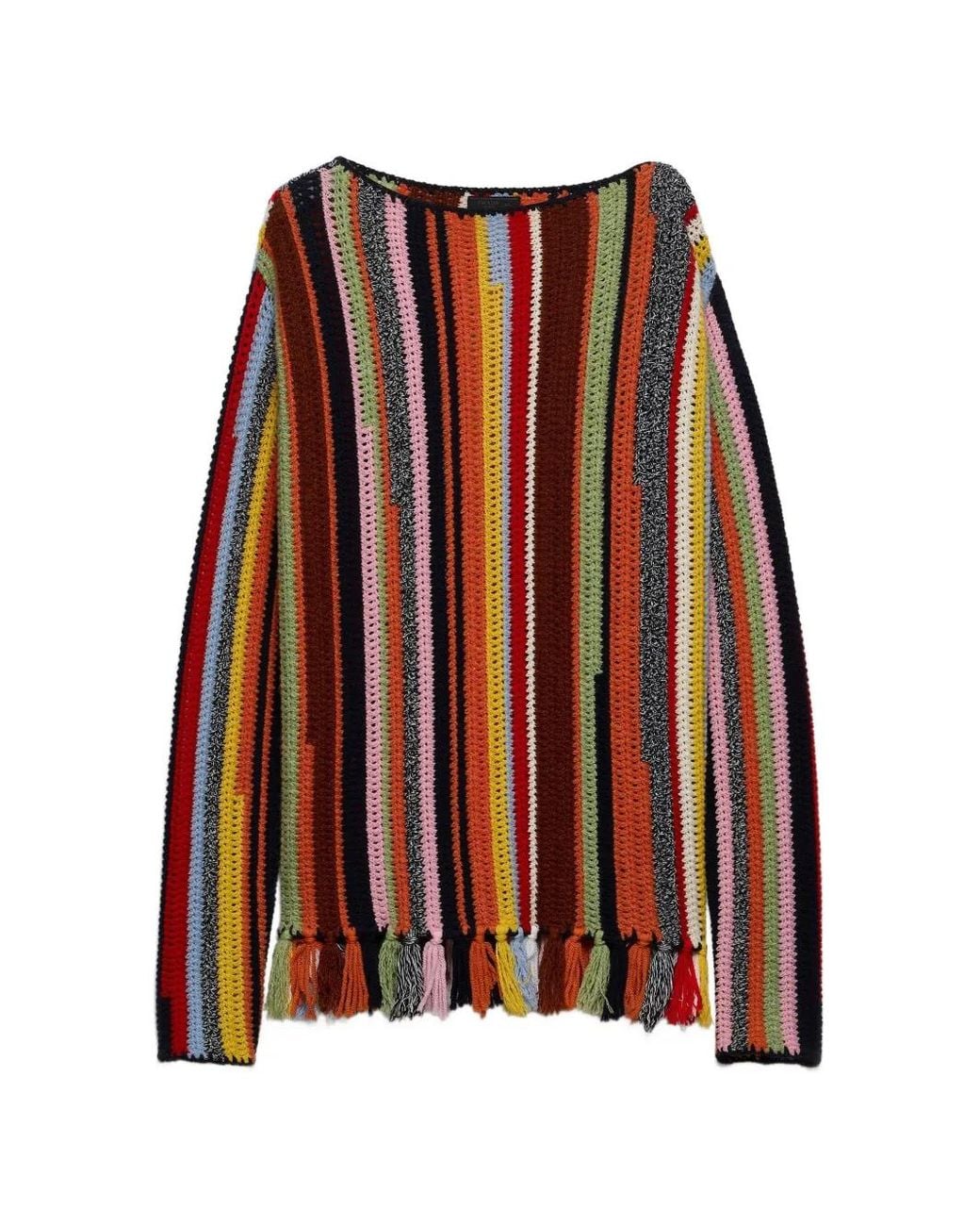Prada Orange Fringed Boat-Neck Sweater for men