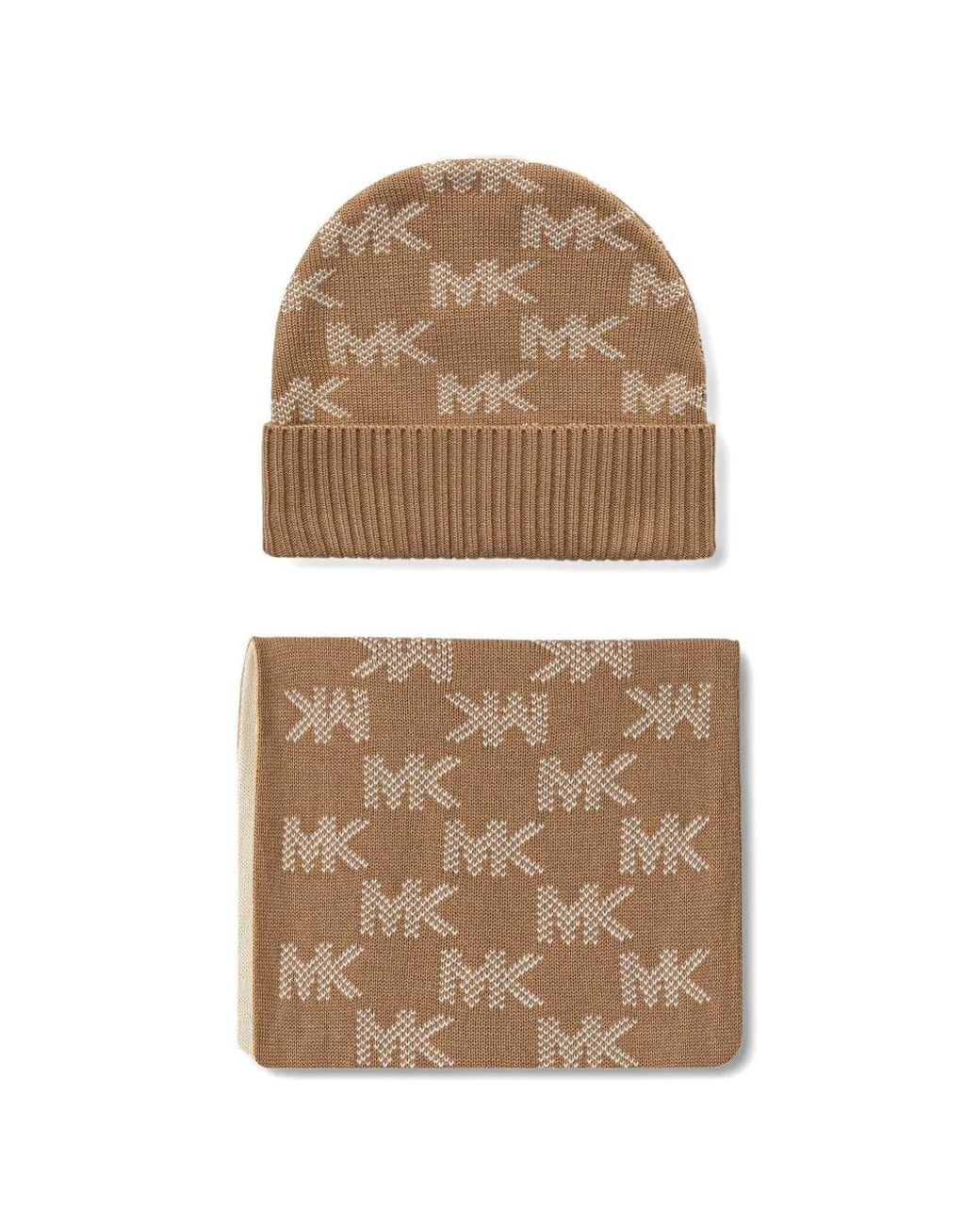 MICHAEL Michael Kors Natural Logo-Knit Scarf And Beanie Hat Set