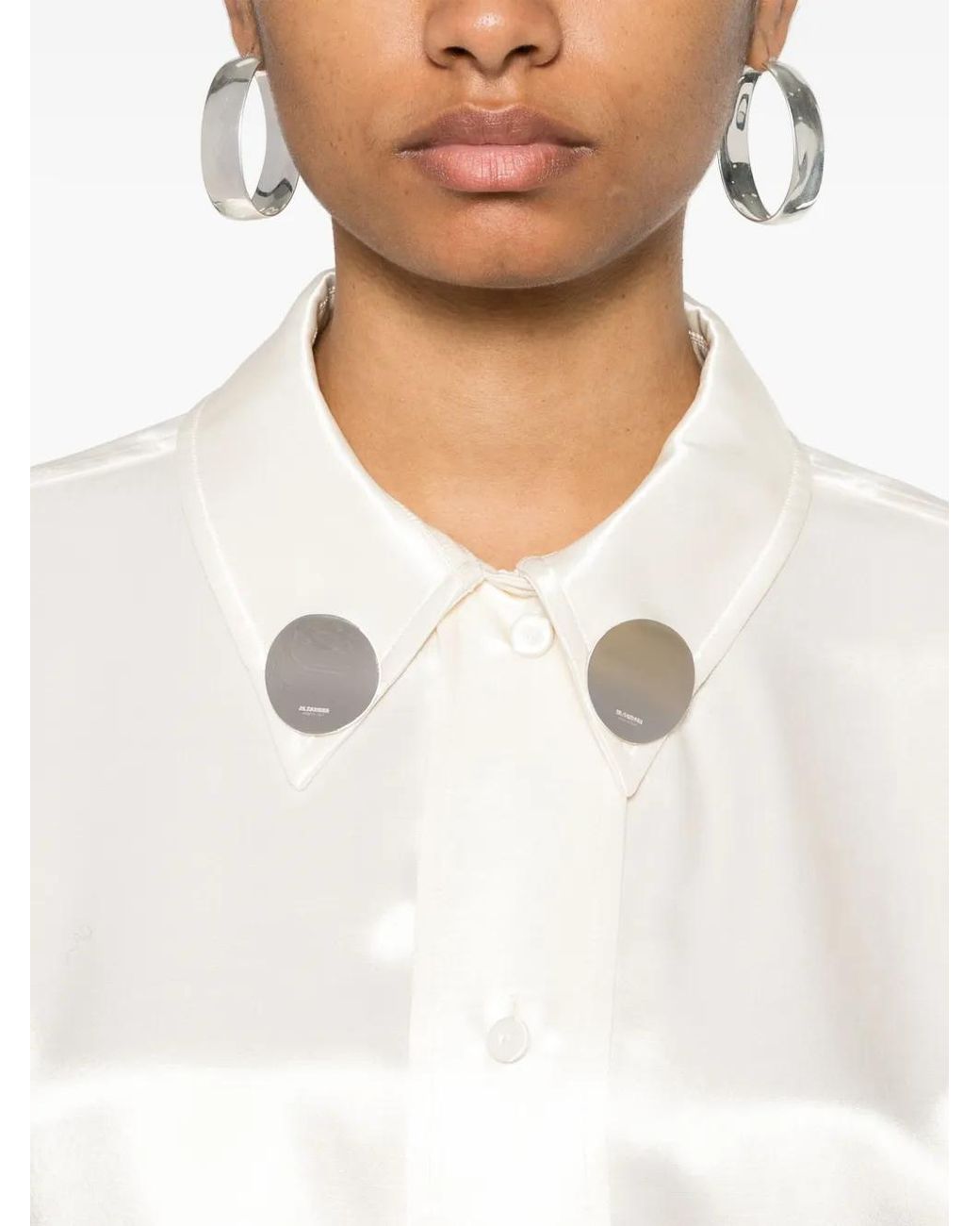 Jil Sander White Logo-Appliqué Drop-Shoulder Shirt