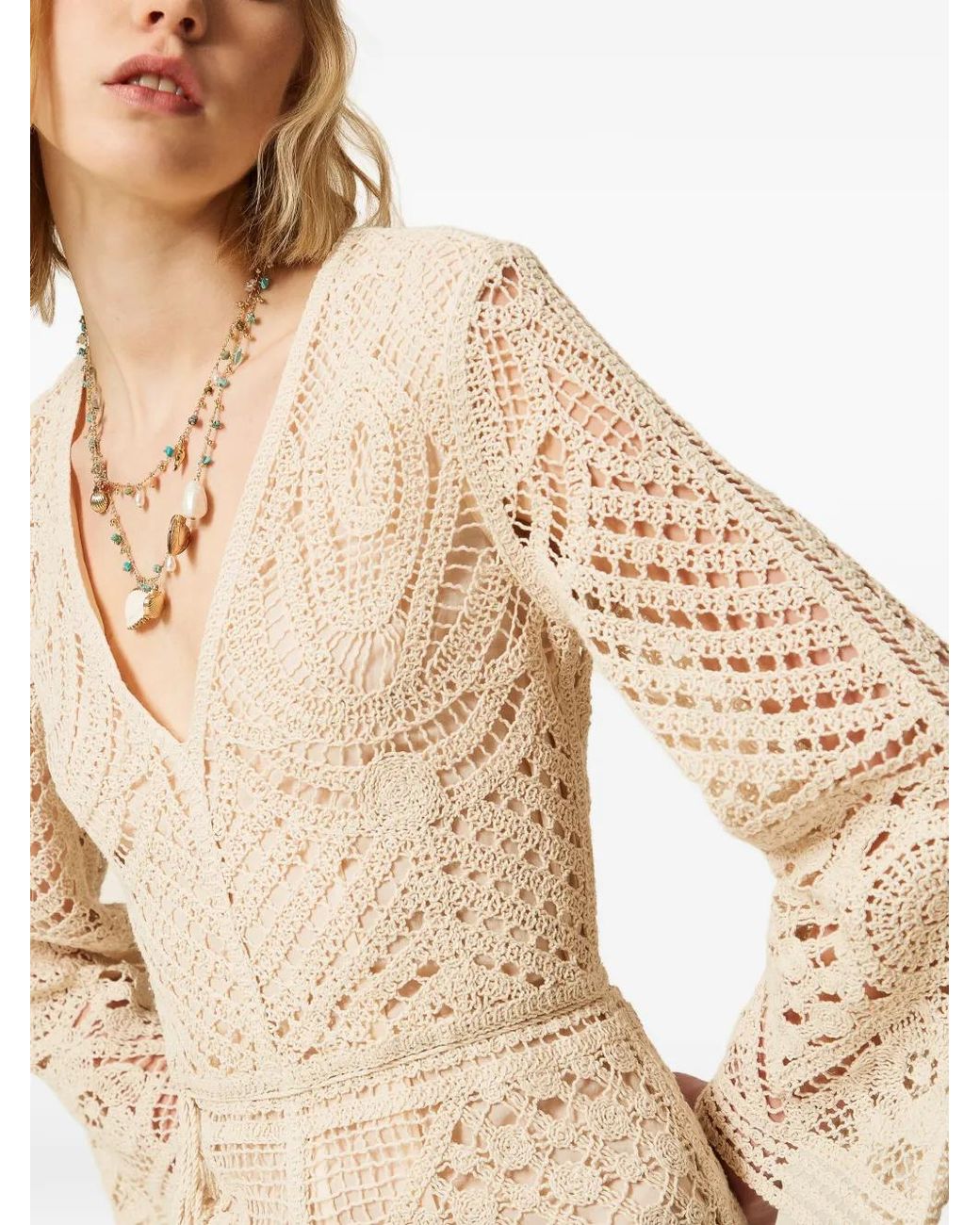 Twinset Natural Crochet Jumpsuit With Belt