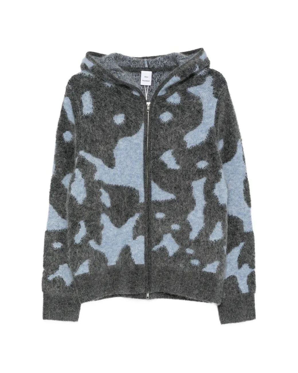 Won Hundred Gray Glasgow Intarsia-Knit Hooded Cardigan for men