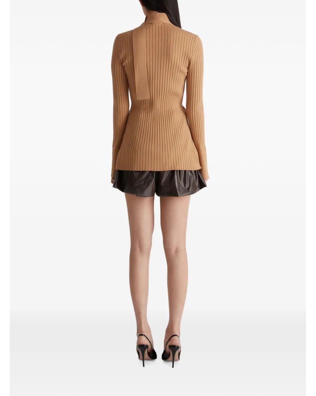 Violante Nessi Brown Snake-Effect Peplum Shorts