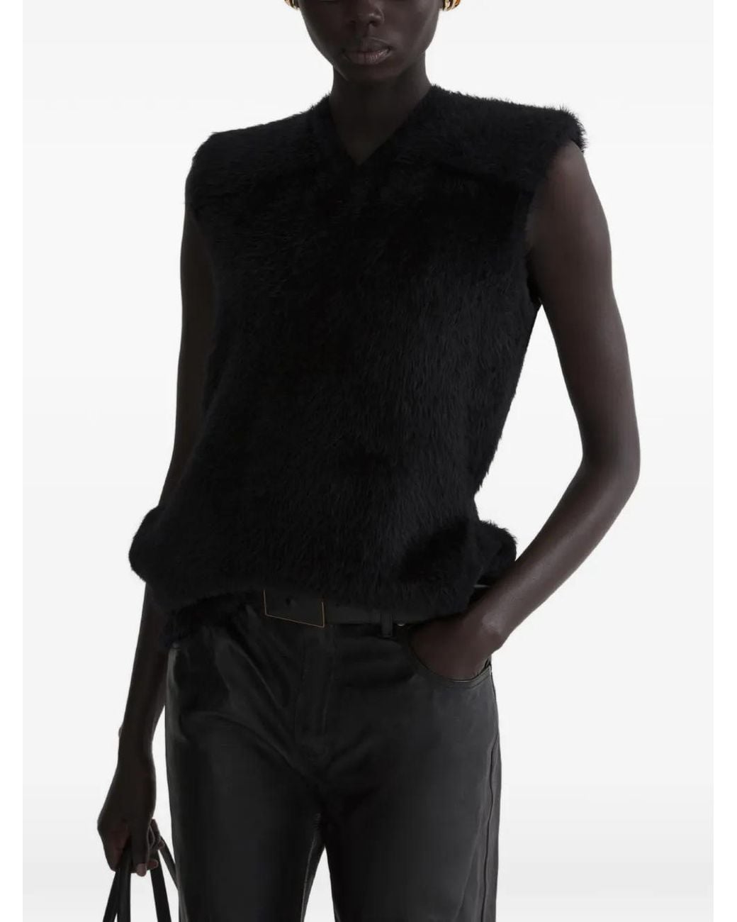 Mugler Black Plush Textured Padded Top