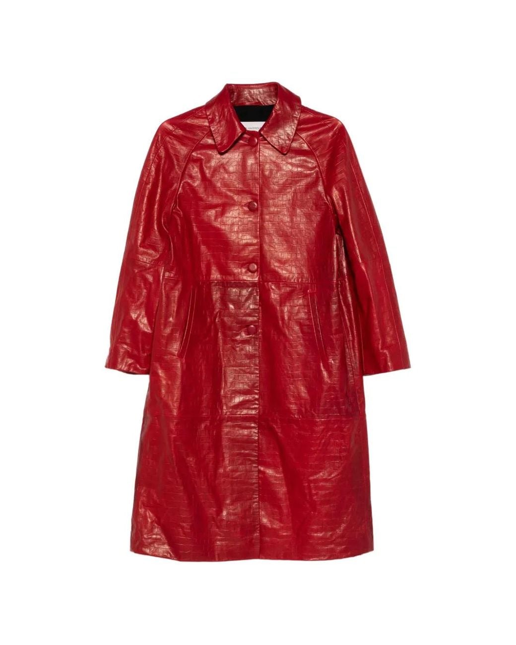 Nour Hammour Red Manteau En Cuir À Effet Peau De Crocodile