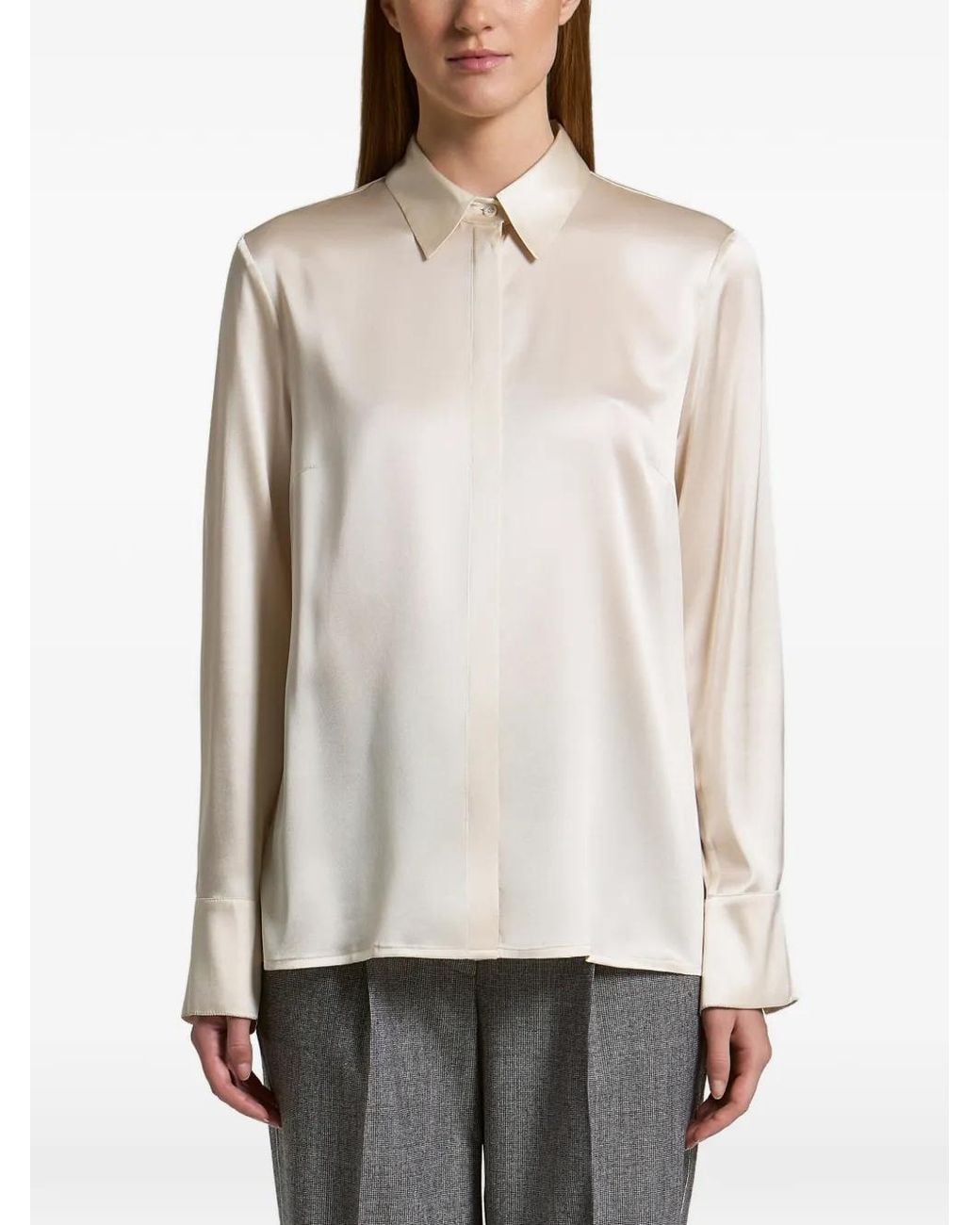 Peserico White Satin-Finish Concealed-Fastening Blouse