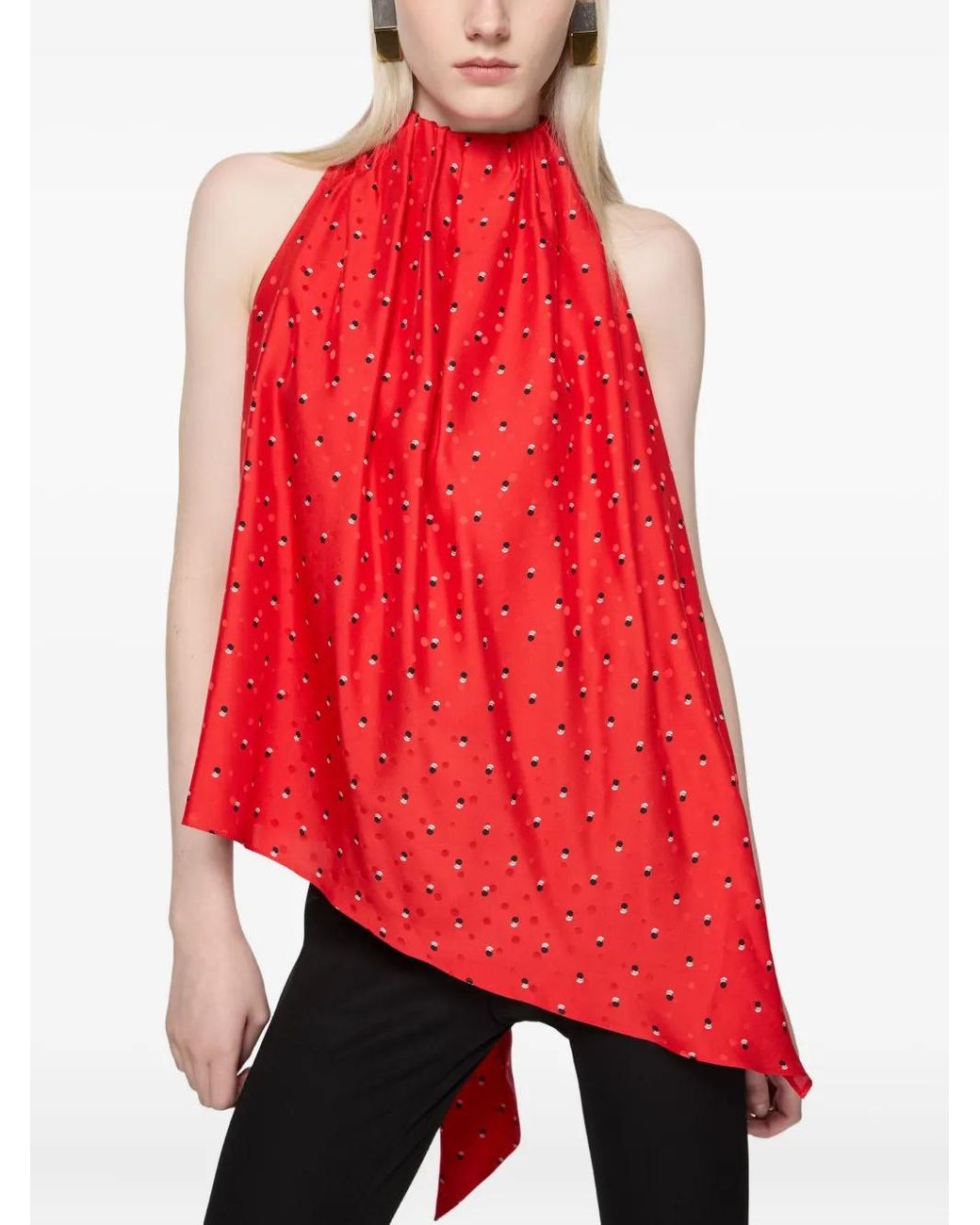 Acne Red Bow-Detail Asymmetric Top