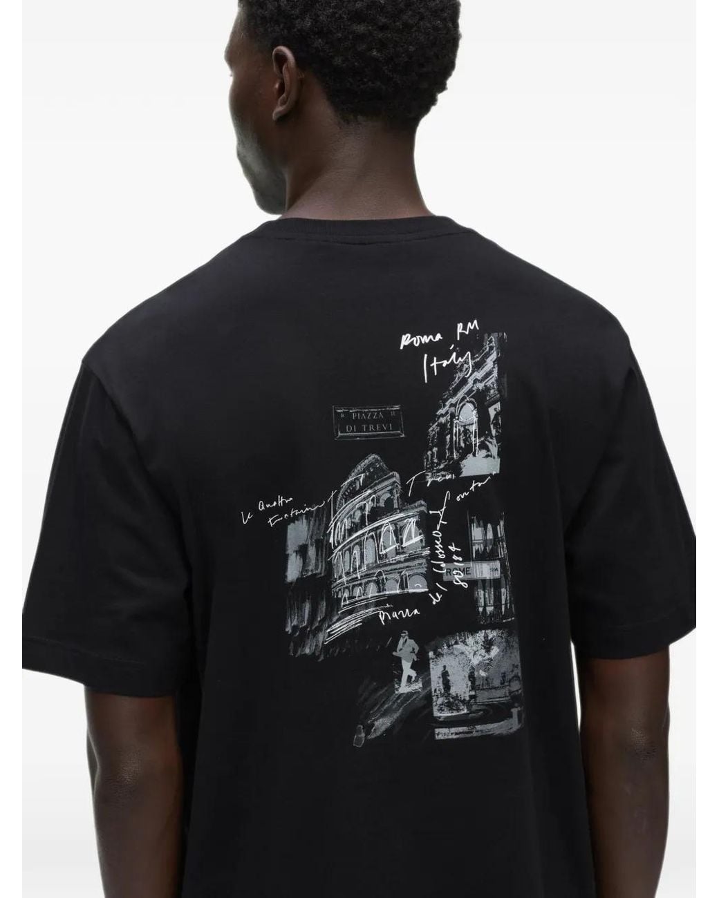Karl Lagerfeld Black Sketches Of Rome T-Shirt for men
