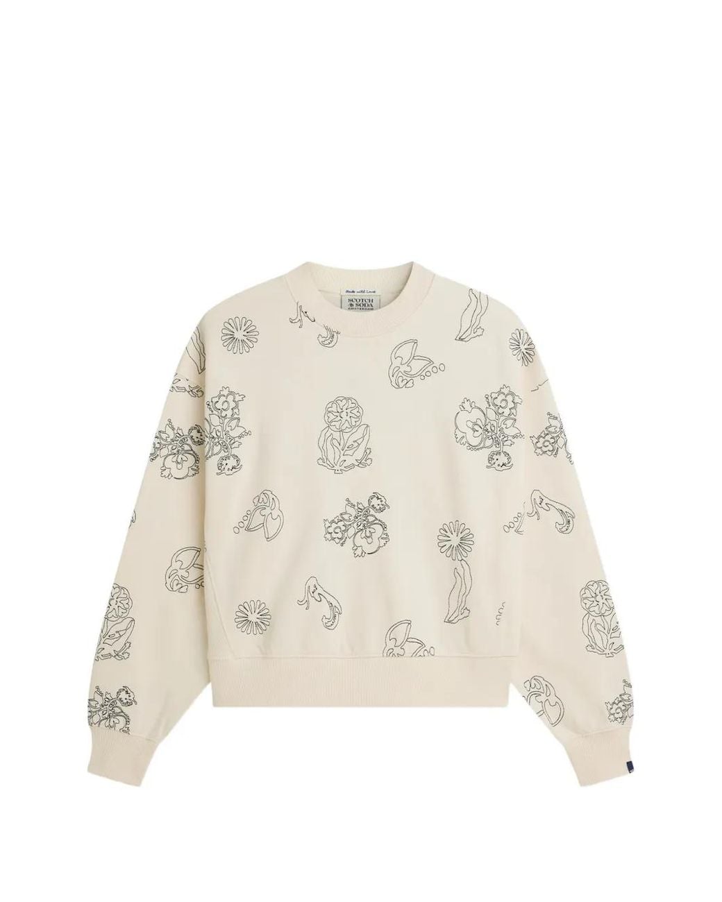 Scotch & Soda White Embroidered Floral-Print Sweater