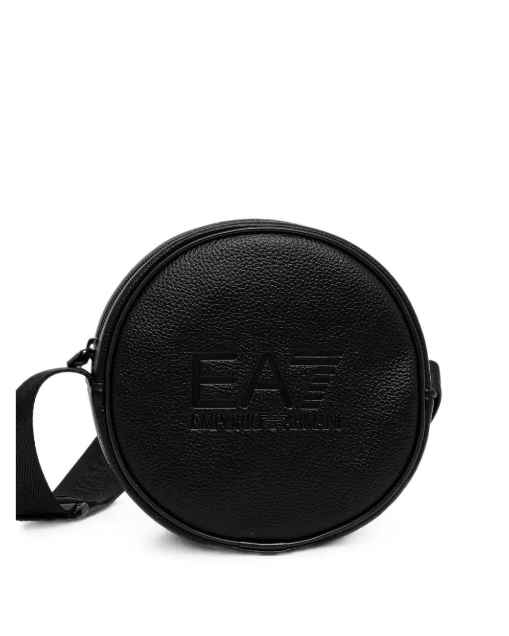 EA7 Black Logo-Embossed Round Cross Body Bag