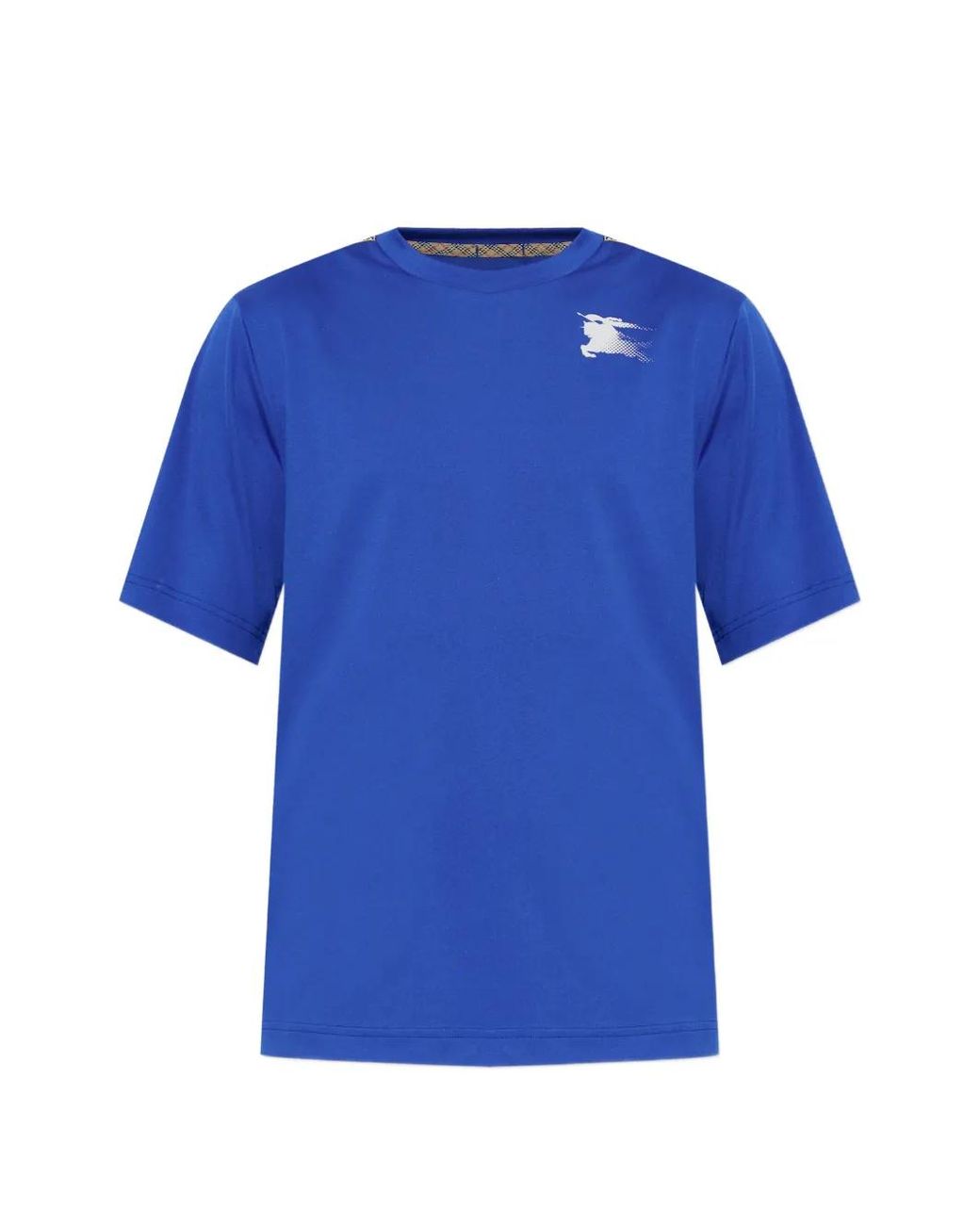 Burberry Blue Check Trim Jersey T-Shirt for men