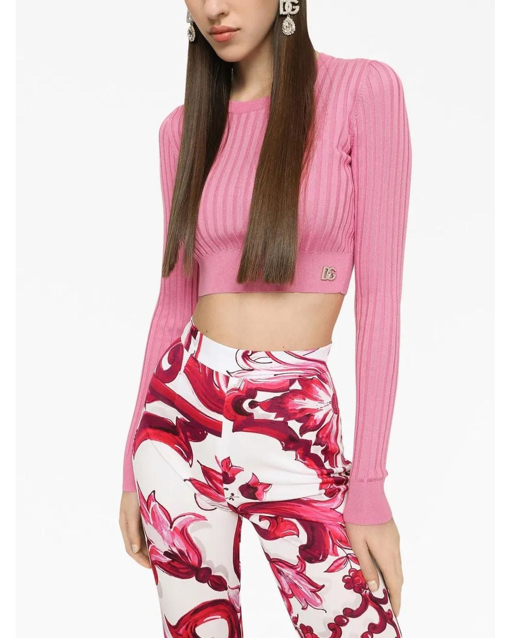 Dolce & Gabbana Pink Dg-Plaque Cropped Top