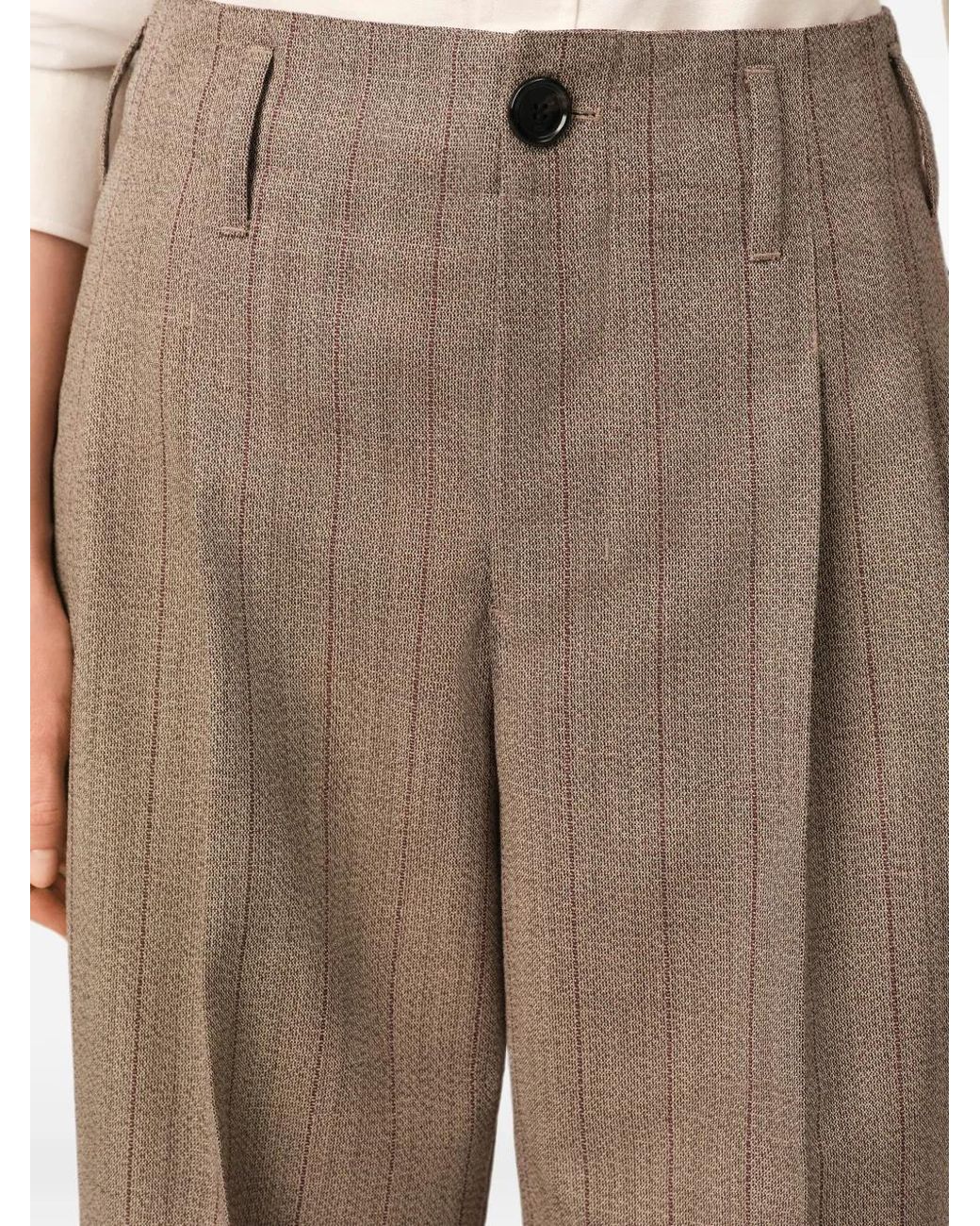 AMI Natural Striped Wool Two-Pleats Trousers