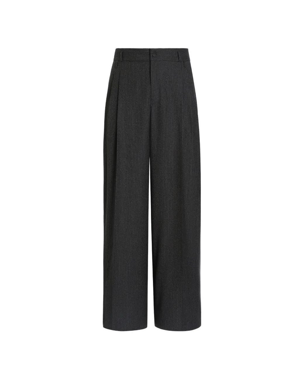 Dolce & Gabbana Black Mouliné Striped Flannel Trousers for men