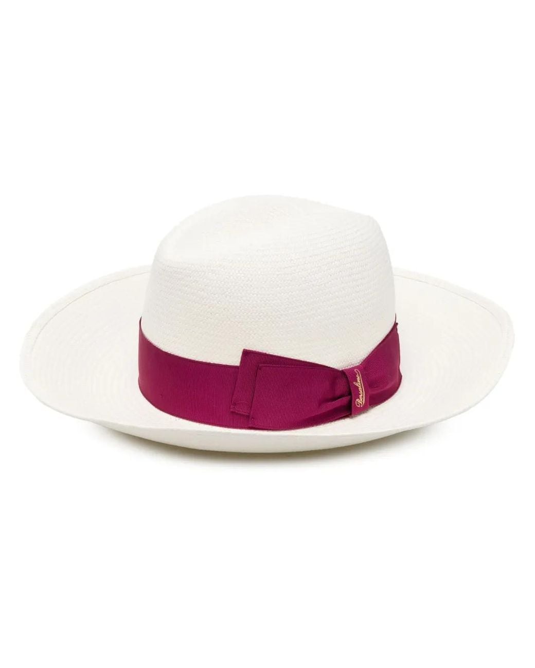 Borsalino Pink Interwoven Side-Bow Straw Fedora
