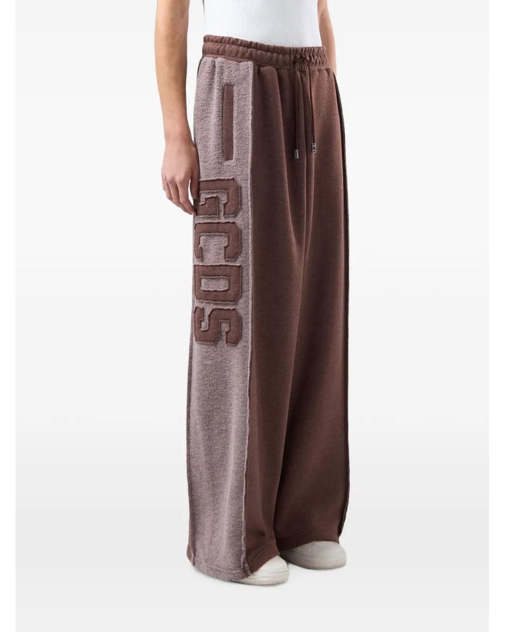 Gcds Brown Logo-Patch Wide-Leg Track Pants for men