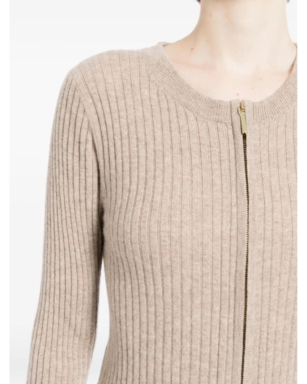 N.Peal Cashmere White Ribbed Full Zip Cardigan