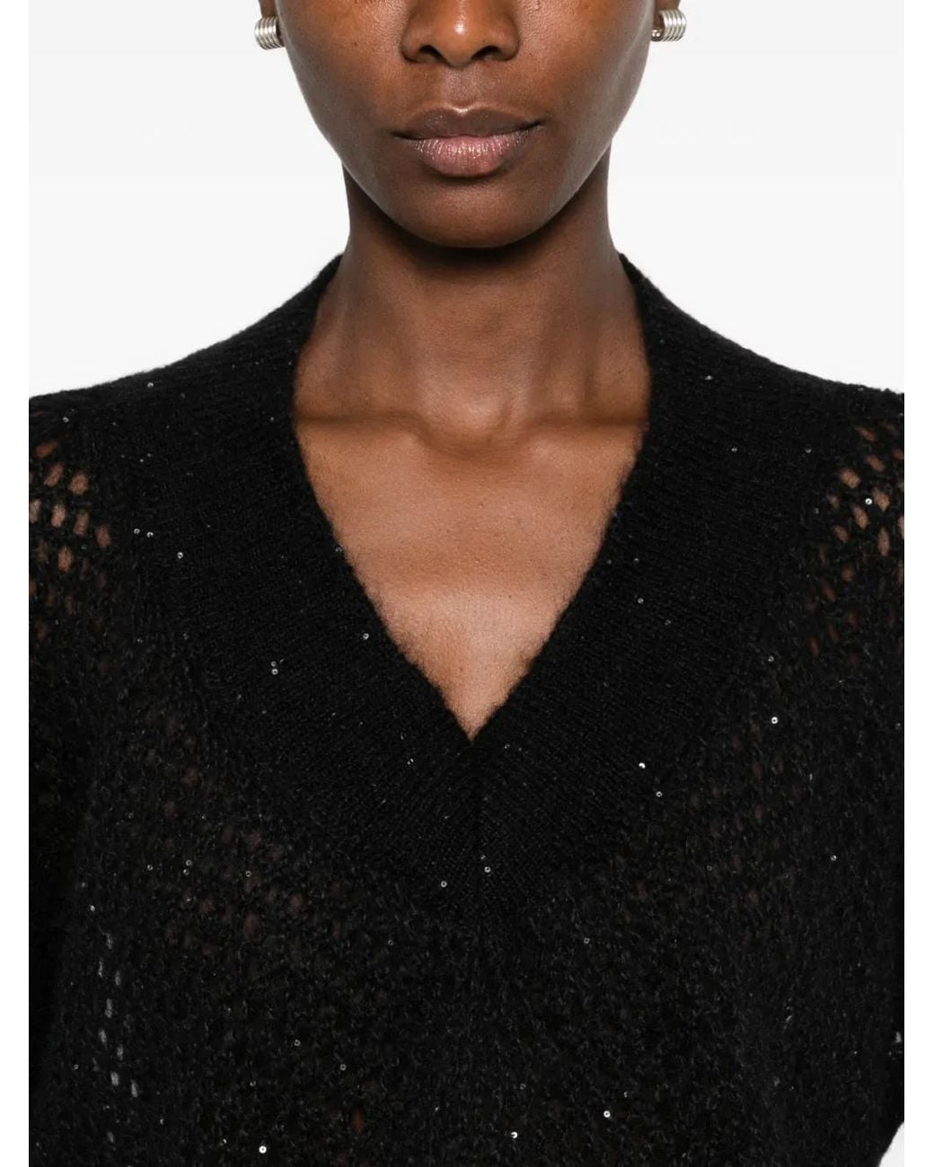 Liviana Conti Black Sequin-Embellished Open-Knit Sweater