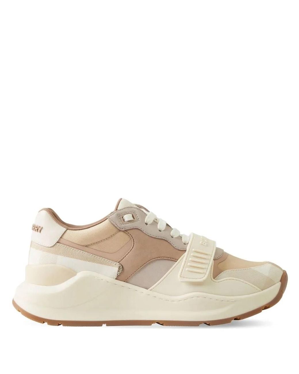 Burberry Natural Leather, Nylon And Check Sneakers