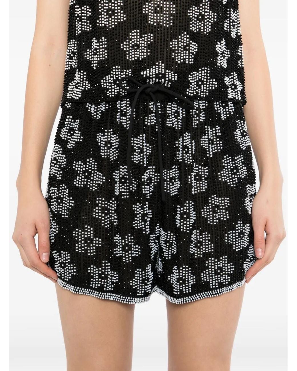 Ashish Black Floral Sequin Shorts