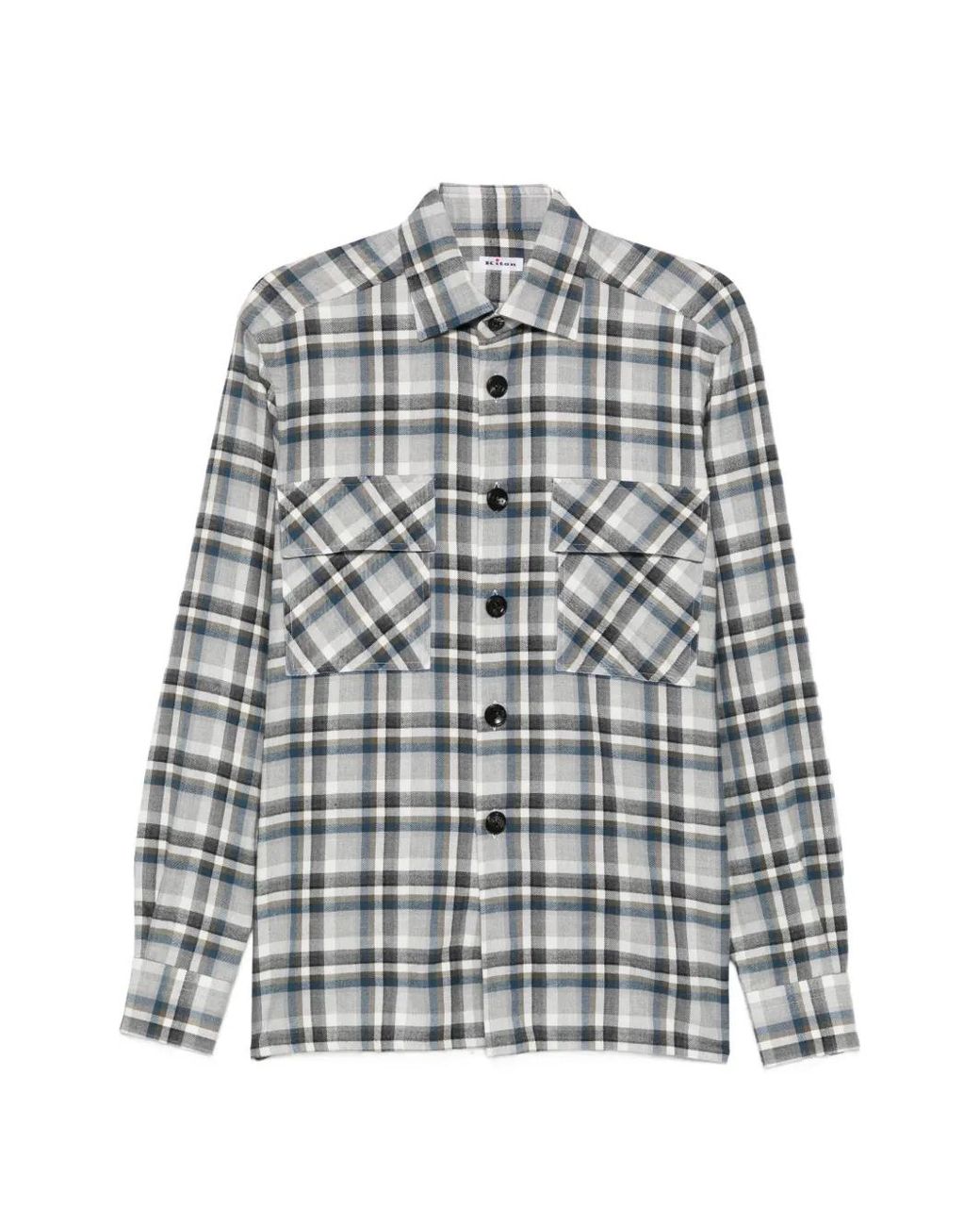 Kiton White Check-Pattern Button-Up Shirt for men
