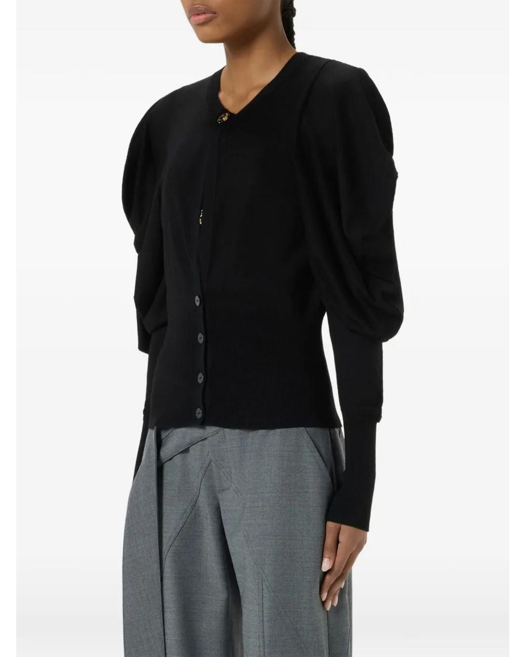 Blumarine Black Puff-Sleeve Cardigan
