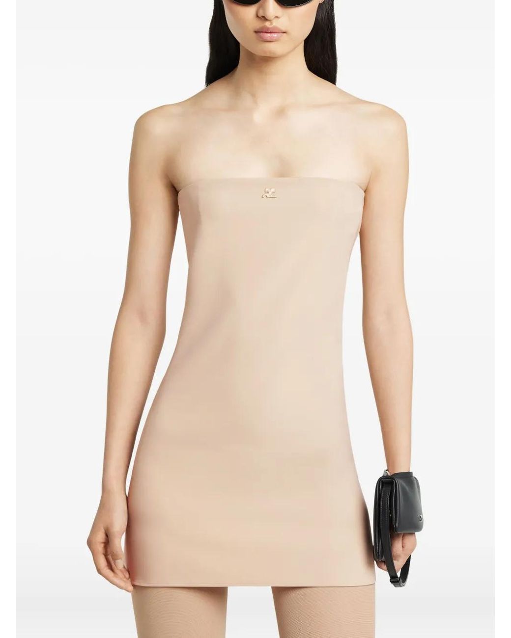 Courreges Natural Logo-Appliqué Mini Dress