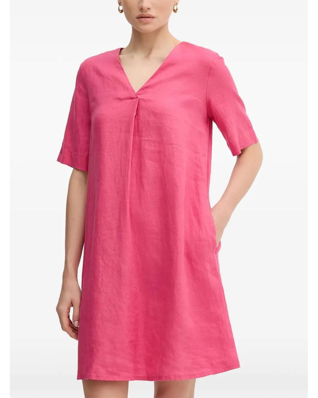 Benetton Pink V-Neck Pleated-Detail Mini Dress