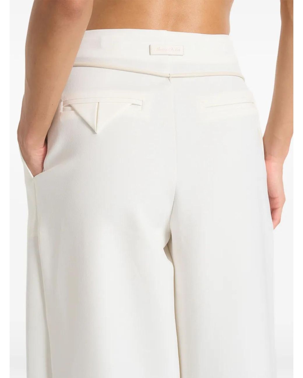 Manière De Voir White Flora Box-Pleat Wide-Leg Belted Pants