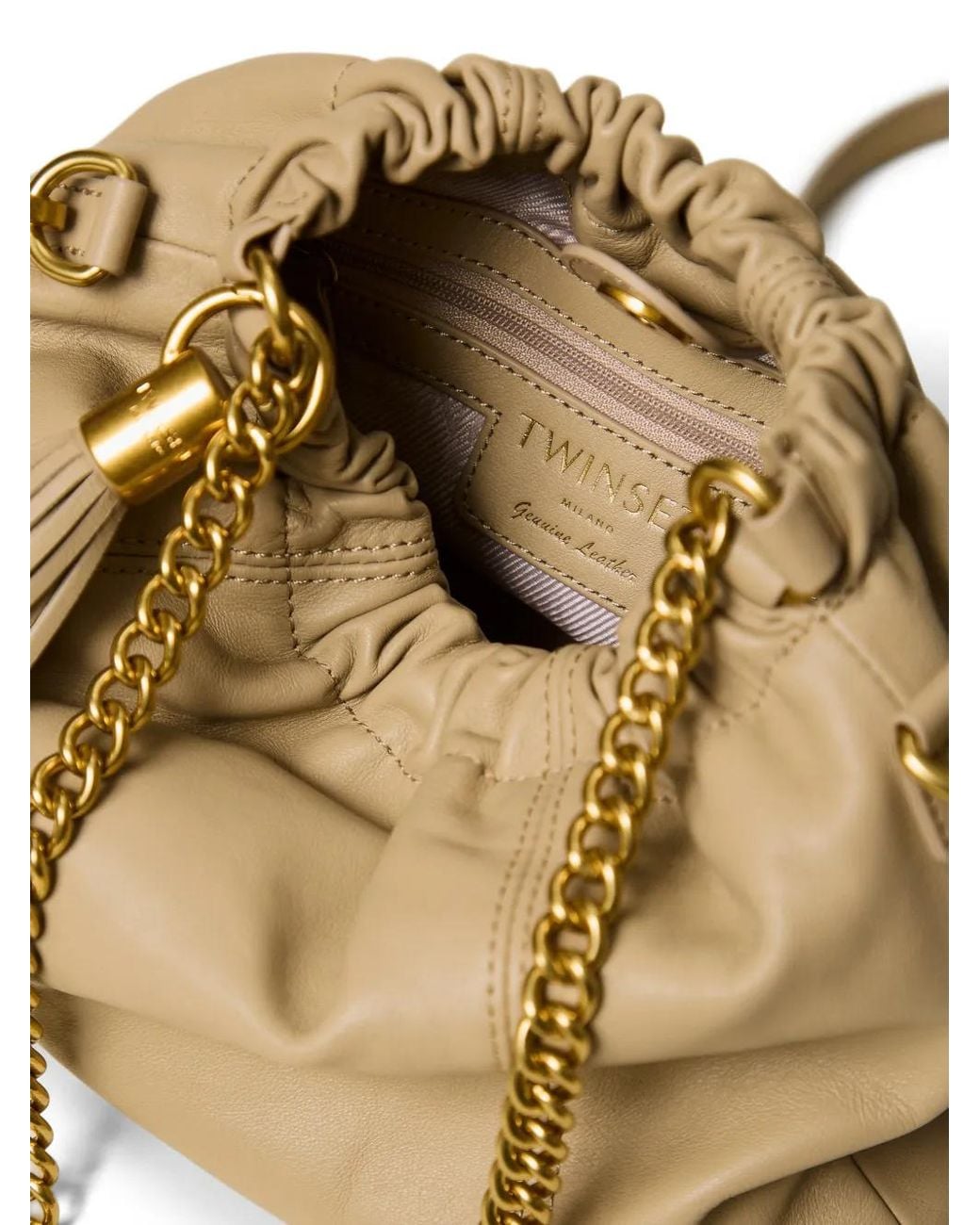 Twinset Natural Sac Porté Épaule En Cuir À Fronces