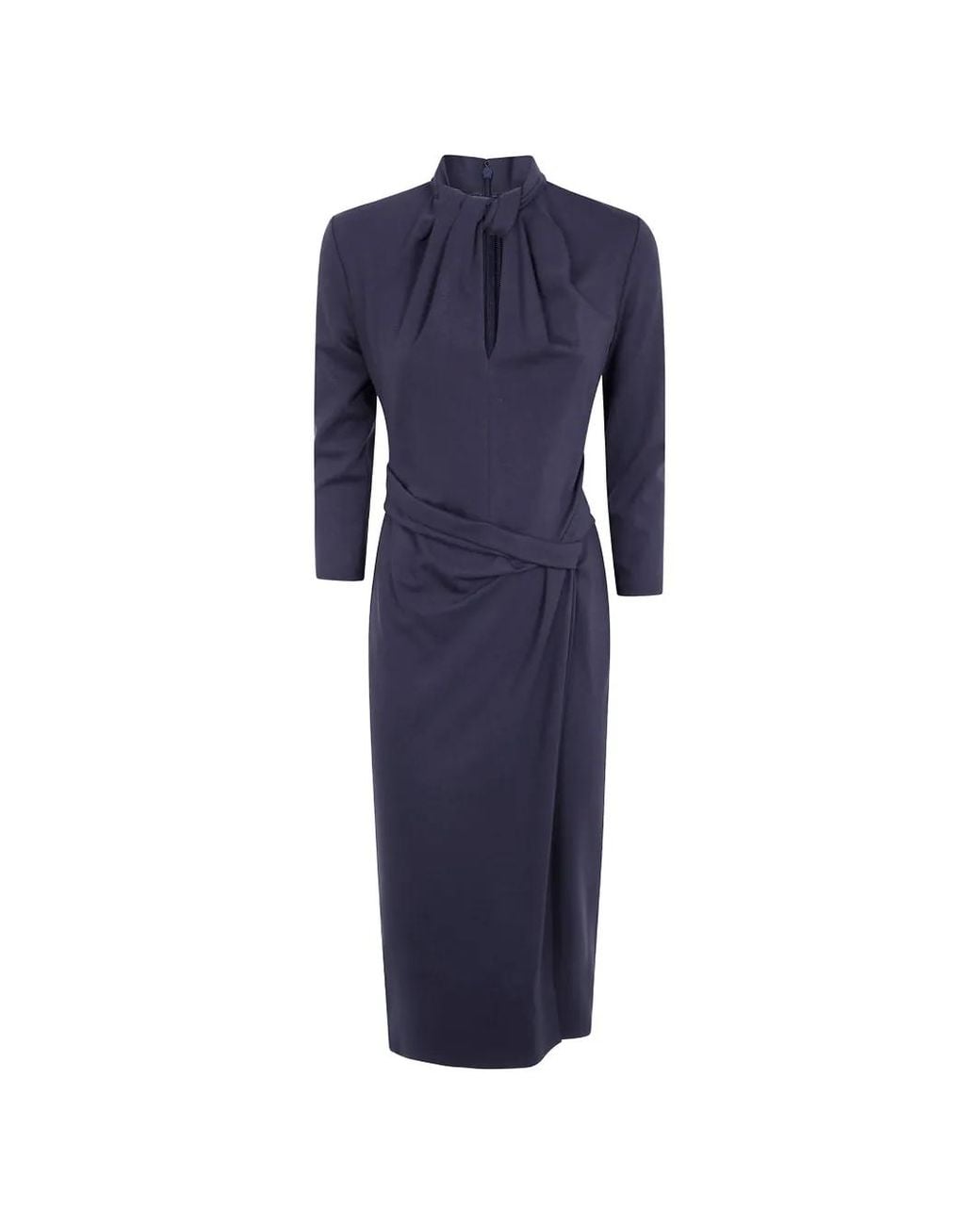 Giorgio Armani Blue Robe Mi-Longue Froncée À Col Noué