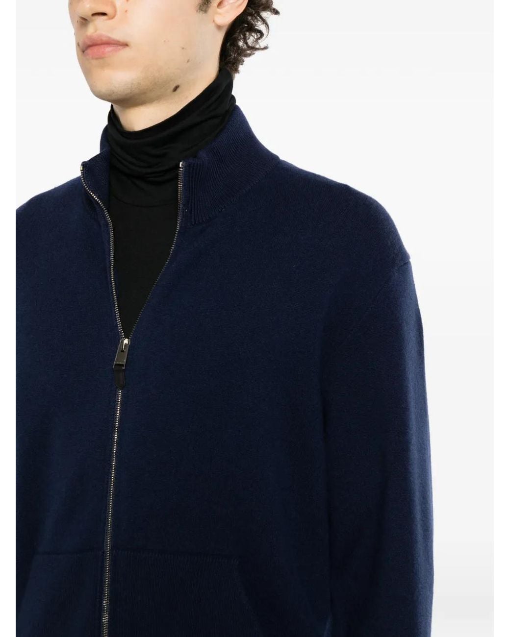 Canali Blue Zip-Up Knitted Sweater for men