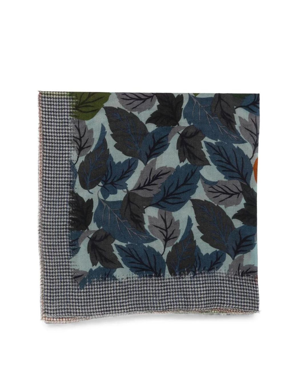 Faliero Sarti Blue Écharpe Foliage À Bordures À Motif Pied-De-Poule