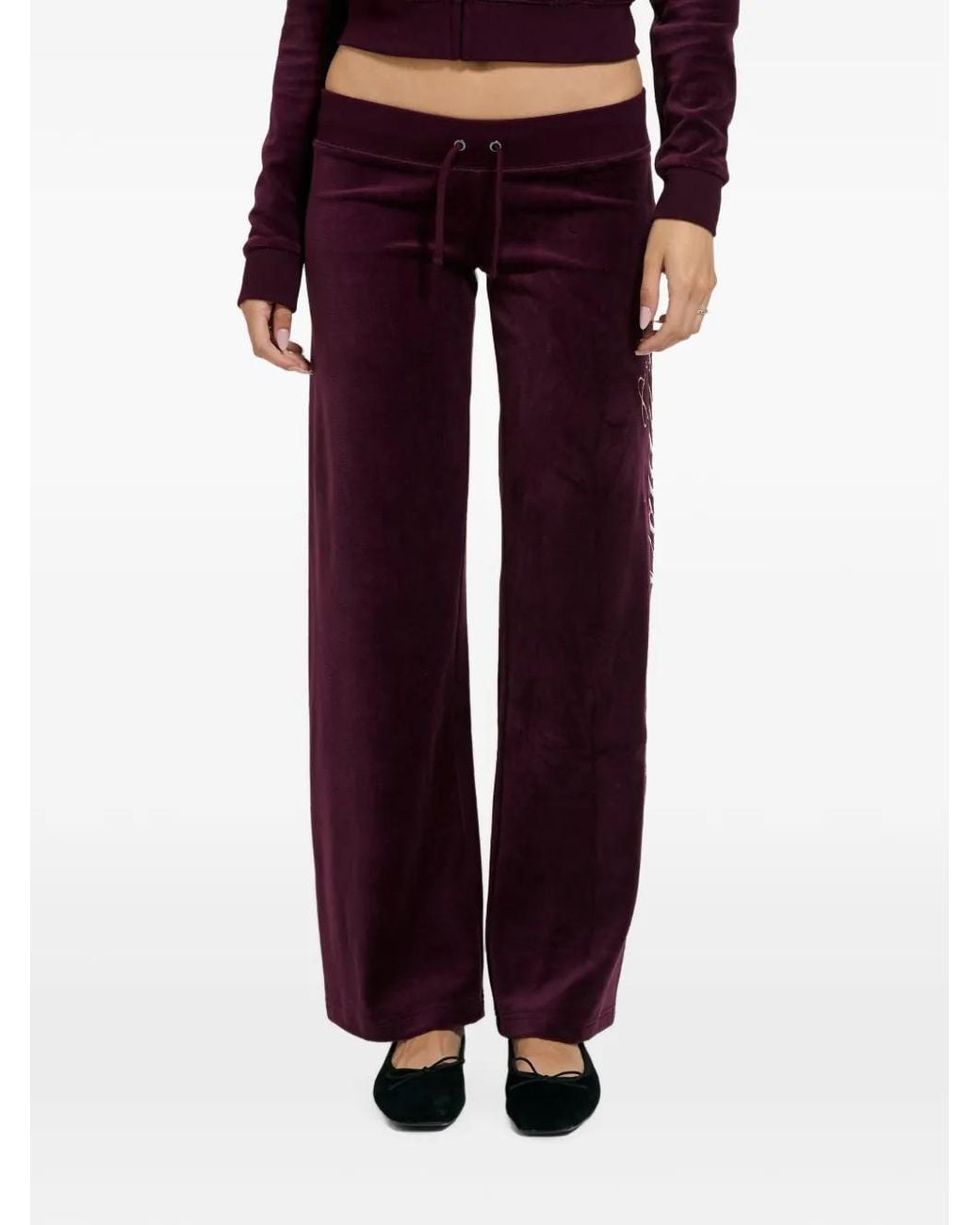 Juicy Couture Purple Logo-Embroidered Velour Track Pants