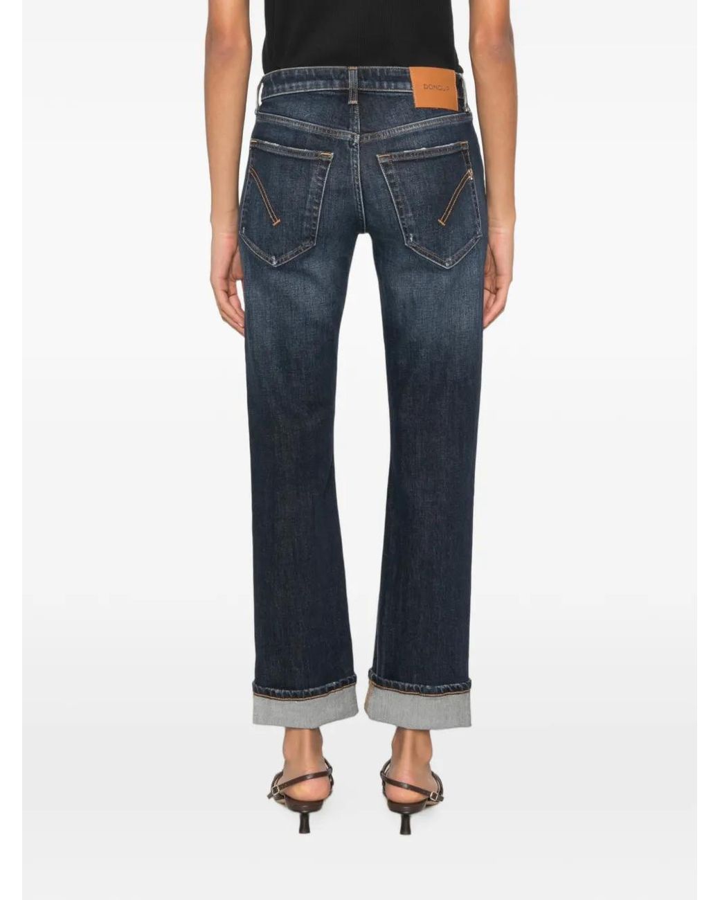 Dondup Blue Jean Droit À Effet Usé