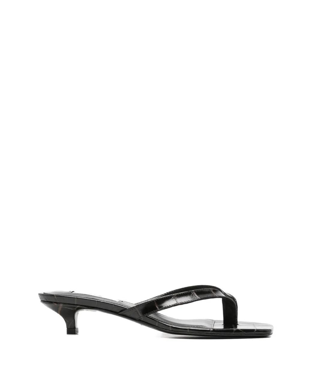 Totême White Croco-Embossed Heeled Flip Flops