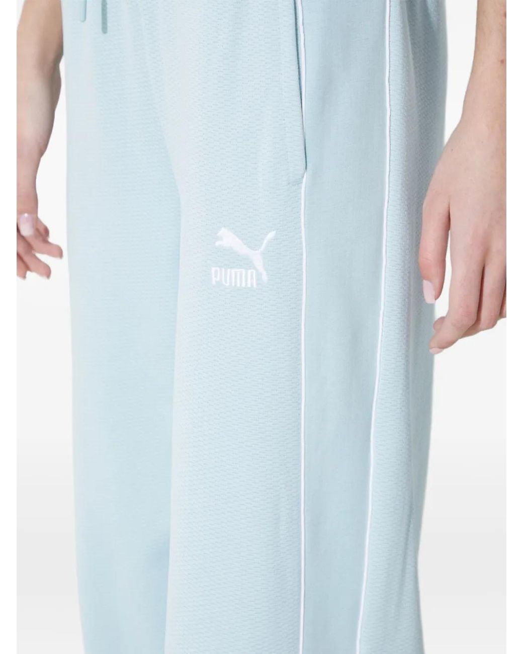 PUMA Blue Logo-Embroidered Side-Stripe Track Pants