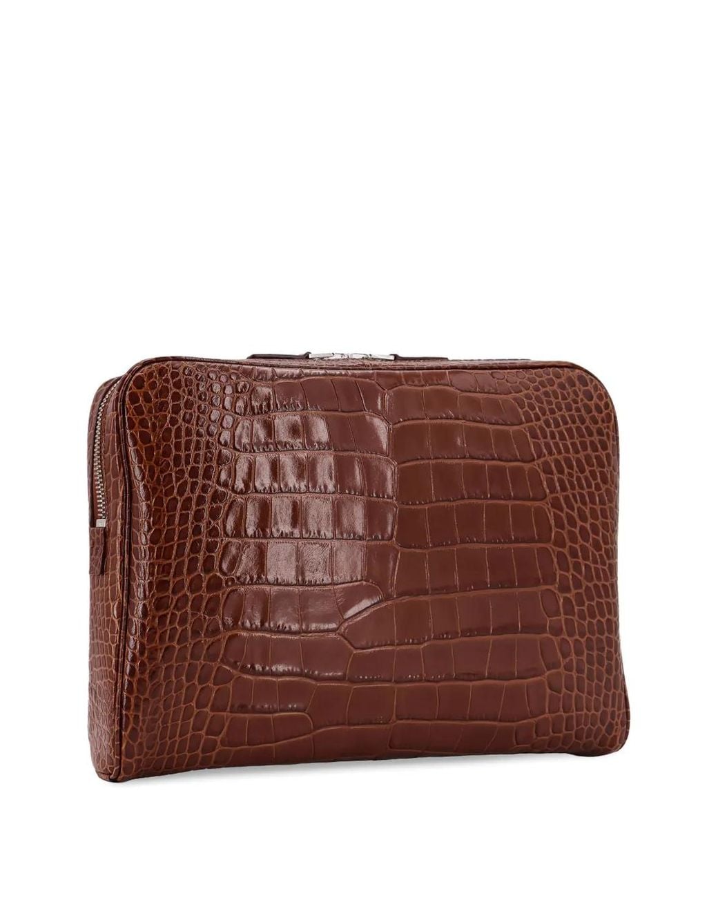Tom Ford Brown Embossed-Leather Zip Clutch Bag for men