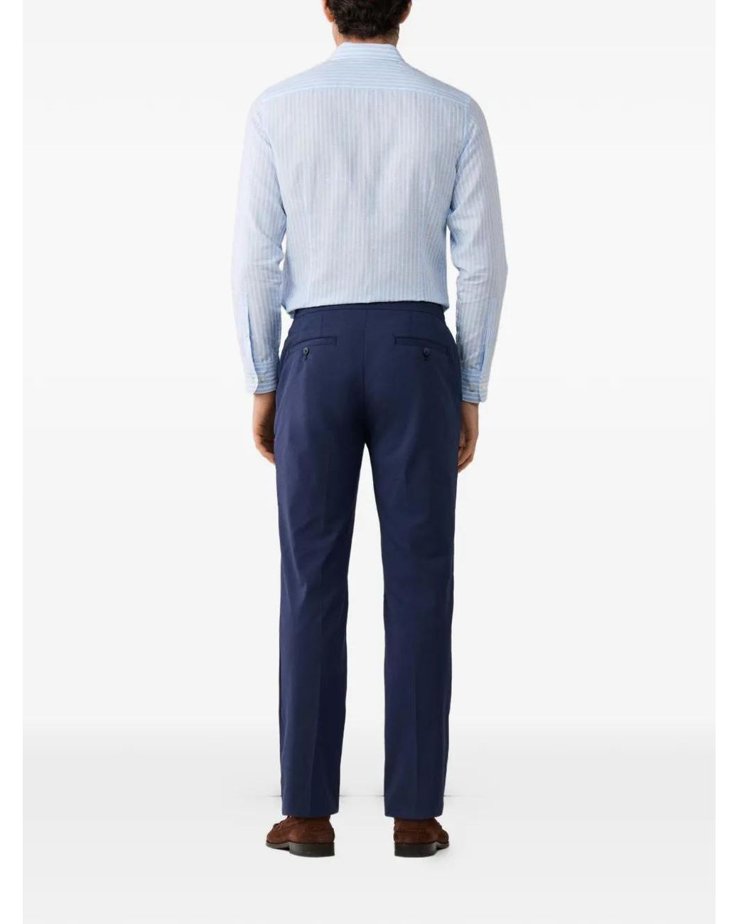 Hackett Blue Pleated Elasticated-Waistband Chino Trousers for men