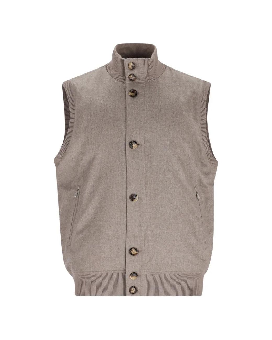 Brunello Cucinelli Gray Ribbed-Trim Button-Up Gilet for men