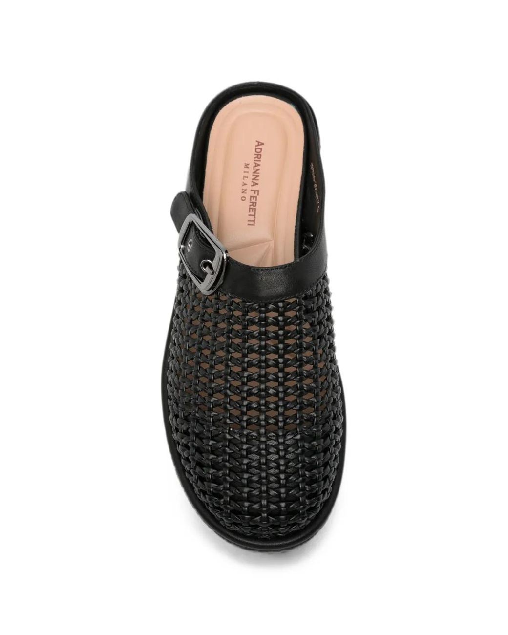ADRIANNA FERETTI Black Woven Buckle-Fastening Mules