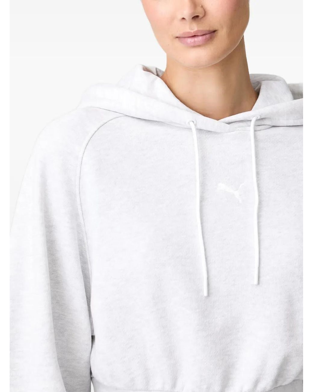 PUMA White Embroidered-Logo Long-Sleeve Hoodie