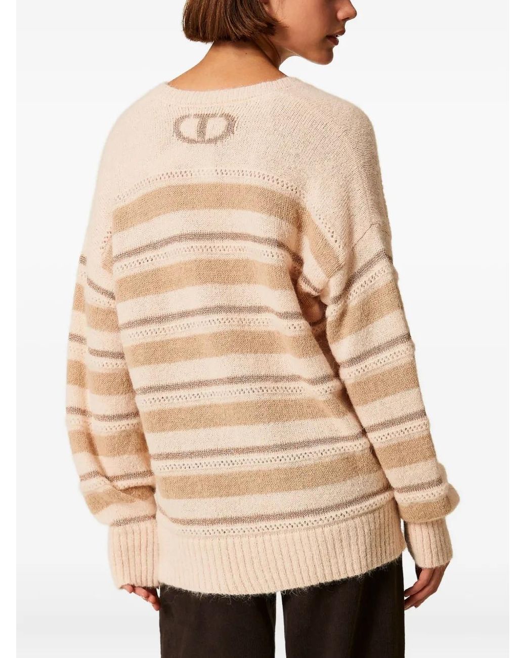 Twinset Natural Striped V-Neck Sweater