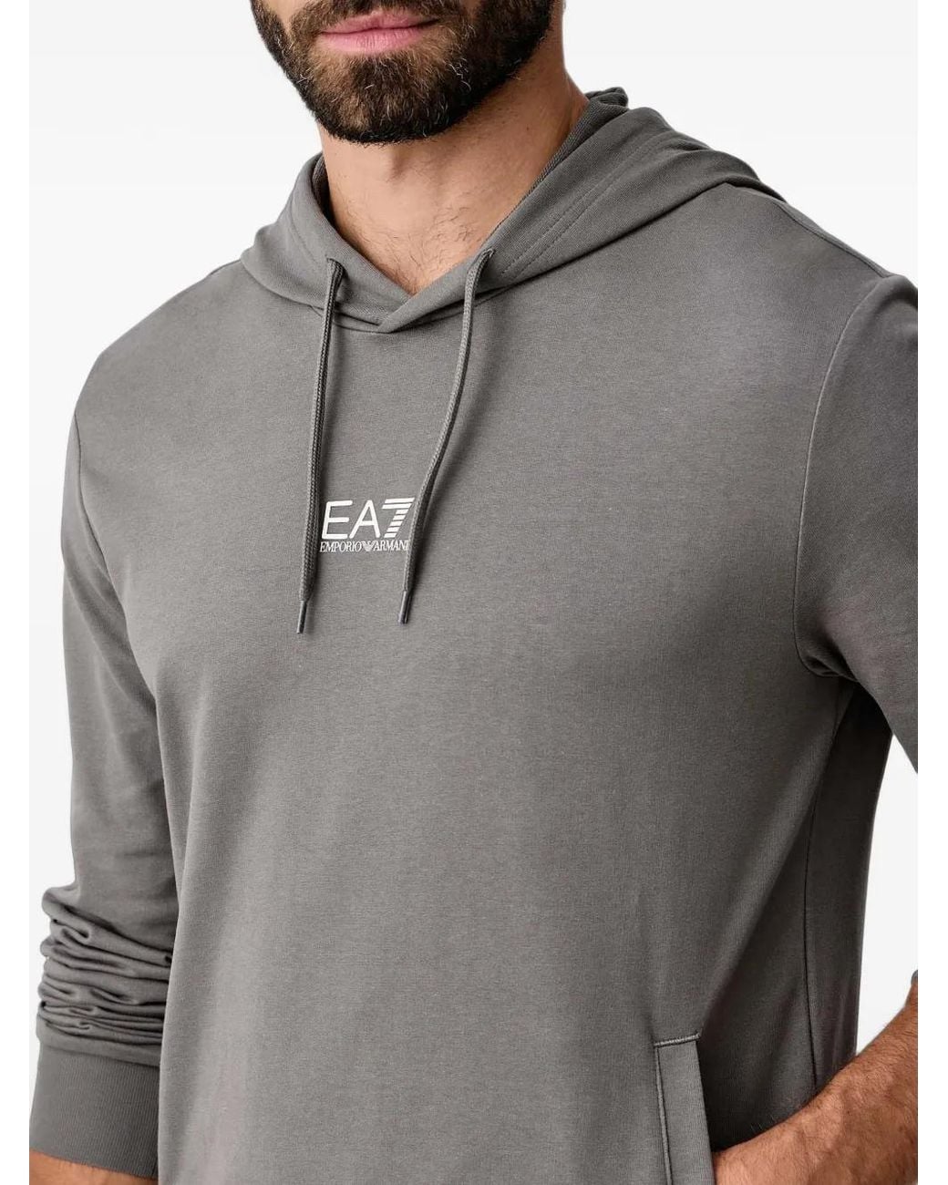EA7 Gray Logo-Print Hoodie for men