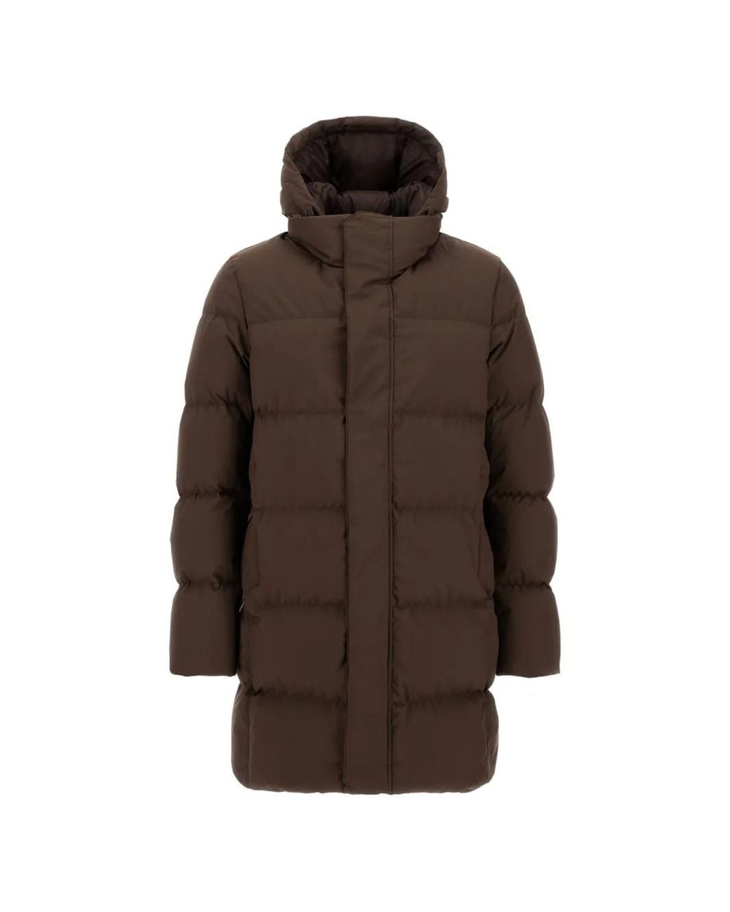 Herno Brown Striped-Quilted Hooded Jacket for men