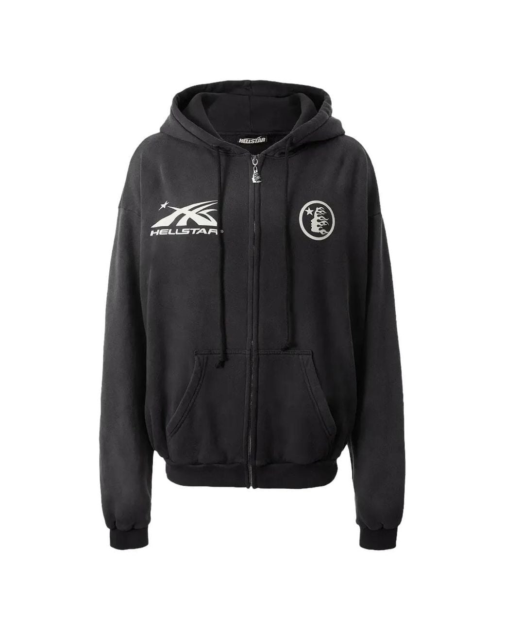 HELLSTAR Black Logo-Print Zip-Up Hoodie for men