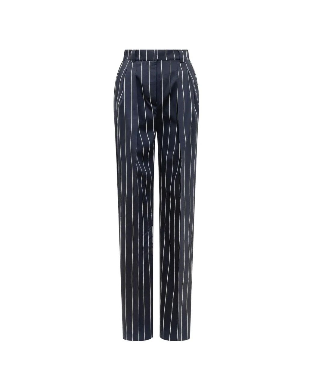 Mom's Pants Blue Striped Silk Trousers