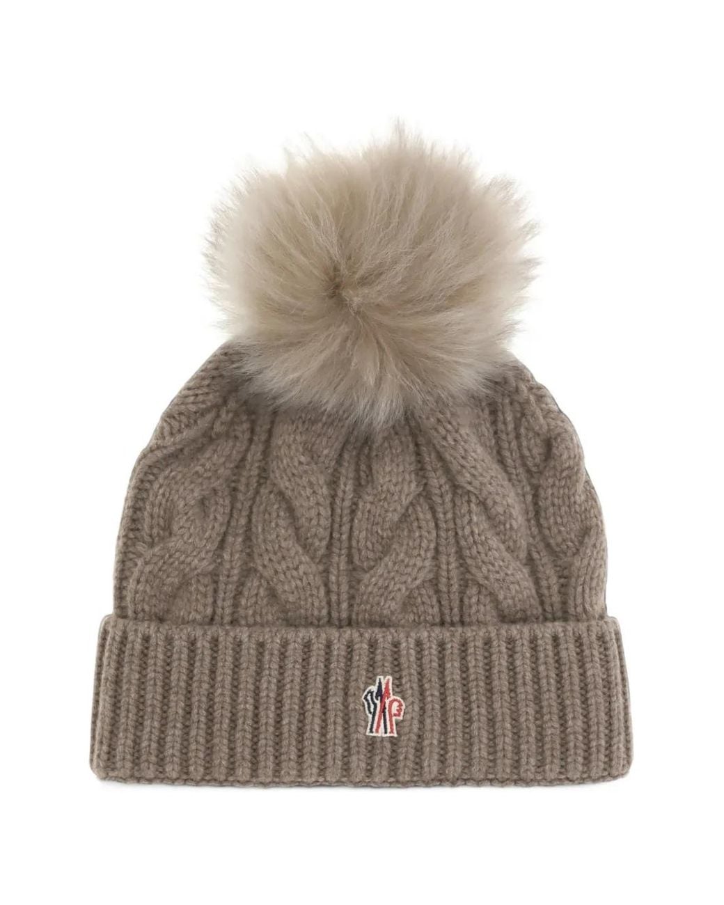 Moncler Natural Pom-Pom Cable-Knit Beanie Hat
